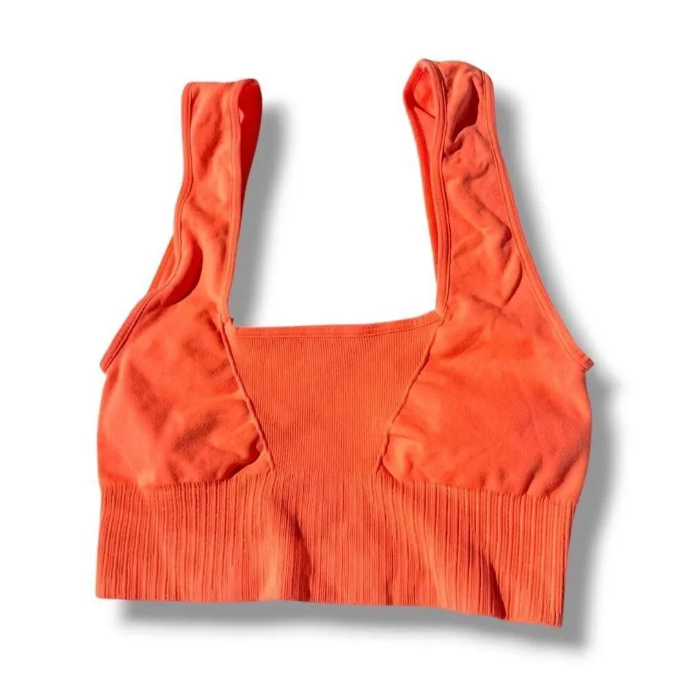 Free People Movement Good Karma Leggings & Square Neck Bra Set Neon Orange XS/S